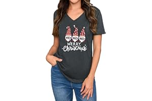 Gyabnw Christmas Tops for Women UK Xmas T Shirt Ladies Holiday Vacation Clothes Funny Graphic Printed Tee