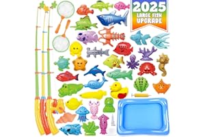 CozyBomB Magnetic Fishing Toys Game Set for Kids for Bath Time Pool Party with Pole Rod Net, Plastic Floating Fish - Toddler Education Teaching Christmas Birthday Gifts for Kids Ocean Sea Animals