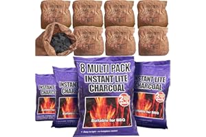 GARDENCO 8 x 1.25kg Bags (10kg) Premium Instant Light BBQ Charcoal, Bags of Instant Barbecue Lumpwood Charcoal (4x Twin Packs)