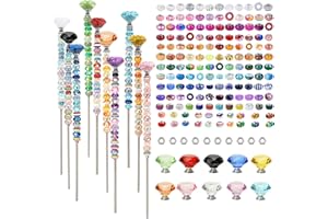 AMHSCOCA Decorative Fairy Sticks with Beads for Garden, 10 Crystal Stoppers, 160 Round Beads, 10 Threaded Rods with Hex Nuts (10, Stake-01)