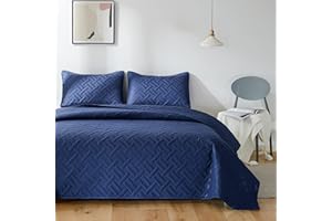 ‎BEEWEED beeweed Tagesdecke Bettüberwurf 240x260cm Navy Blau, Bedspreads aus Mikrofaser, Quilt Überwurf Bett Überwurfdecke leicht, Steppdecke bei Ultraschall genäht mit 2 Kissenbezug, Korb Muster