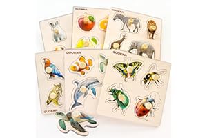 QUOKKA Puzzle Legno Bambini 1 2 3 Anni – 6 Montessori Giochi Legno - Puzzle 18 Mesi con Animali Realistici – Giocattolo Educativo Regalo per Bambini e Bambine 2 3 4 Anni