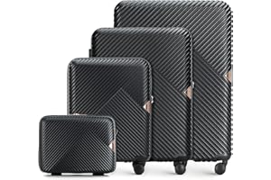 Stabilna walizka podróżna zestaw 4-częściowy. Walizka na kółkach firmy Wittchen Materiał poliwęglanowy 8 kółek skrętnych zamek szyfrowy 10,2 kg kolor czarny