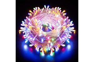 AURSTORE BASA Guirlande Lumineuse 8 Mode 10M 100 LED, Décoration Romantique pour Sapin de Noël Mariage Fête,Guirlande Intérieure (Fil transparent, multicouleur)
