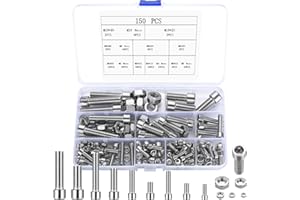 SYBDXJ Socket Head Cap Screws, 150 Hex Socket Head Cap Screws with Hex Nuts, Hex Machine Screw Assortment Kit, Metric Thread Screws - M4/M5/M6/M8/M10