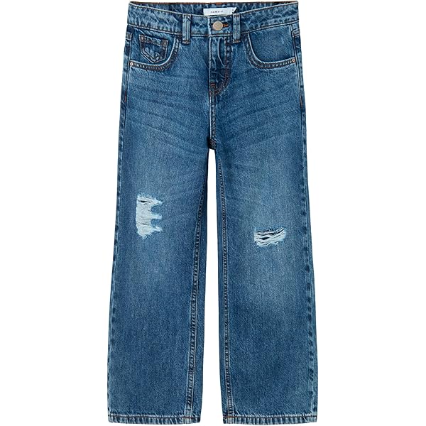 SEAUR Y2K Scheurse jeans voor meisjes, wijd gesneden jeansbroek met elastische tailleband, baggy denim, rechte broek, 130-160 = (EU 122-158), blauw, 152-158