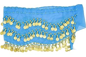 PAITOK Écharpe de hanche de danse orientale, ceinture de danse pour femmes avec 128 pièces d’or Écharpe de danseuse Costumes Jupe de danse enveloppante pour filles