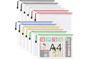 UMRIOX A4 Plastic Zip Folders - 12 PCS Zipper File Bags Mesh Zip Lock Document Wallet Holder Travel Storage Pouch for Office Supplies and Travel Accessories, Waterproof, A4 Size