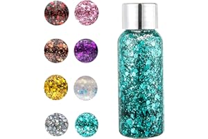 AUBEIFOU Glitter Body Gel,Glitter Body Gelcon lustrini,Festival Glitter Makeup Sparkle Glitter per viso, Unghie, Occhi, Labbra, Capelli,Corpo, per Musica, Festival, Feste in Maschera,Verde.