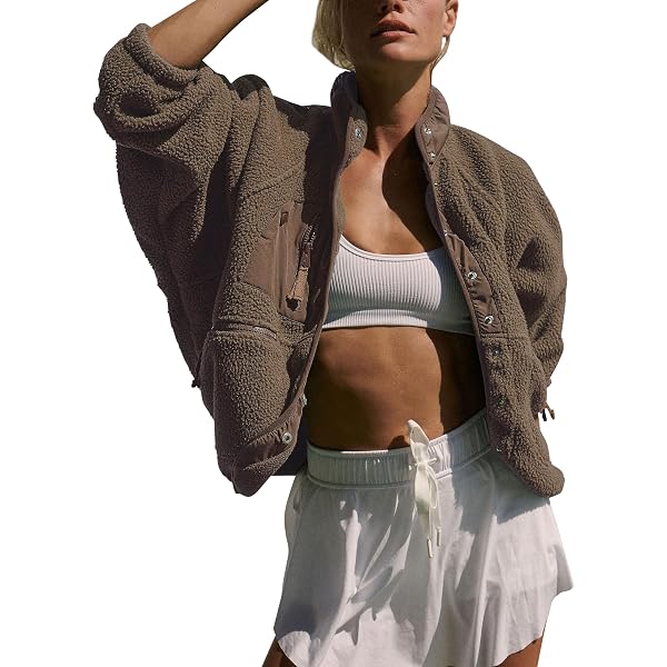 Yanekop Damen-Fleece-Jacke – Flauschige Sherpa-Jacke Kurz, Mit Knopfleiste & Taschen (Herbst/Winter)