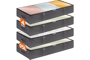 Lifewit 95L Aufbewahrungstasche, Unterbettkommode, 4 Stück Transporttasche, Umzugstaschen, Aufbewahrungsbox mit deckel, Faltbare Kleidung Aufbewahrung für Bettdecken Kleidung, Grau