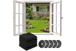 Druuzyl 5 Pièces Moustiquaire Autocollante pour Fenêtre (1.3x1.5m) – Filet Anti-Moustique Haute Densité Noir, 5 Rouleaux Ruban Adhésif Inclus, Sans Percage DIY pour Tous Types de Fenêtres