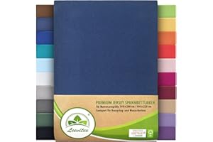 ‎LEEVITEX Premium Spannbettlaken, extra schwer und dick, 97% Mako-Jersey-Baumwolle und 3% Elasthan, auch Boxspringbett geeignet, 140 x 200-160 x 220 cm, Navyblau/Marine