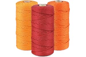 Ficelle Macramé,ilauke 300M Corde en Macramé 4-Ply Corde Coton Naturelle Fil Corde de Macrame Couleur Ficelle en Coton pour DIY Tressée,Tentures Murales,Décorations D'intérieur(Jaune,Orange,Rouge)