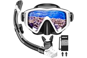 JEMULICE Masque de Plongée pour Adulte, Masque Plongee Anti-Buée et Anti-Fuite avec Champ de Vision Panoramique à 180°, Masque Plongée Adulte avec Tuba de Plongée Étanche, Masque Tuba Unisexe