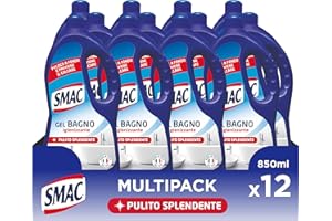 Smac - Detergente Gel Bagno Multisuperficie, Azione Igienizzante e Brillantezza, con Barriera Antigoccia, 850 ml x 12 Pezzi