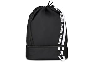 Seven Juventus Zaino Palestra Ragazzi e Bambini, Bianco Nero, Con Fondo Rigido Portascarpe, Spallacci Regolabili, Sport e Tempo Libero