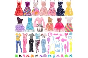 Miunana 38 Accesorios para 11.5 Pulgadas 28-30 CM Muñecas: 5 Vestidos + 5 Ropas Pantalones + 10 PCS Zapatos + 18 Accessorios