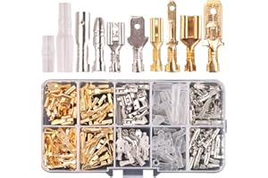 Kinstecks Zestaw 150 sztuk płaskich tulejek wtykowych 2,8 mm, 4,8 mm, 6,3 mm, zestaw okrągłych złączek wtykowych, męskich i żeńskich, szybkozłączek, bloków zaciskowych do samodzielnego montażu