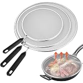 3 Stainless Steel Splash Guard with Handle | Set of 3 Stainless Steel Splatter Screens with Handle, 7.5/9.8/29 cm, for Frying