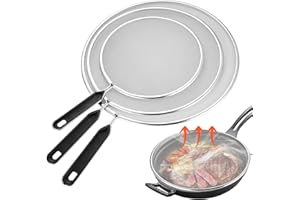 HMKESOTERIC 3 Pz Paraschizzi Padella, Paraspruzzi Cucina, Coperchio Antischizzo Paraschizzi Padelle Cucina in Acciaio Inox con Manico(Diametro 19cm, 25cm, 29cm)