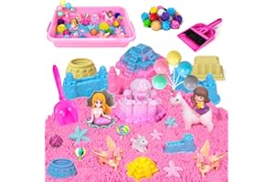JONRRYIN Zestaw piaskownicy, magiczny piasek, jednorożec, walizka z piaskiem do zabawy, 900 g piasku i 32 akcesoriami do narzędzi plażowych, sensoryczna zabawka do piasku dla dzieci i dziewczynek 4+