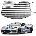 Car Front Windshield US Flag Sunshade for Corvette C8 2022-2023, Front Window Sun Shade, Foldable Reflective Sun Visor, Screen Shield Cover UV Blocker Protector HeatShield