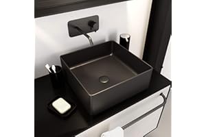 AURLANE SQUARISH DARK - Lavabo rectangular de cerámica negra - 36,5 x 36,5 x 10,7 cm