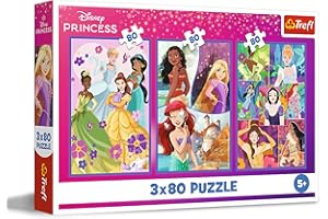 Trefl - Puzzle 3w1: Disney Princess, Księżniczki przyjaciółki - 3 x 80 Elementów, Zestaw Trzech Układanek dla Dzieci od 5 lat