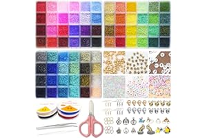 SANCI 45000 Glass Seed Beads for Bracelet Making Kit, 72 Colors 2mm Small Beads for Jewelry Making Include Seed Beads, Clay Beads Charms, Letter, Emoji, Heart Beads, Elastic String, Scissor & Tweezer