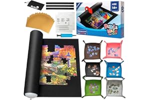 SANCALLIE Sancaliie Puzzlematte Rolle Puzzleaufbewahrung Filzmatte Jigroll bis zu 2000 Teile mit 6 bunten Tabletts, Puzzle-Spieler, Geschenkbox mit Kordelzug-Aufbewahrungstasche, 3 Gummibänder, Handpumpe