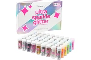 Hemway Fine Glitter - 54 x 9,6 g (0,34 once) Ultra Sparkle Glitter Shaker Set, multiuso colori glitter assortiti per ombretto, trucco, nail art, viso, pelle, corpo, capelli, festival, artigianato