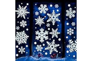 COLOFALLA Grande Pegatinas Navidad Copos de Nieve para Ventana Cristal Vinilos Christmas Efecto Pintado de Mano Decoración Navideña 6hojas