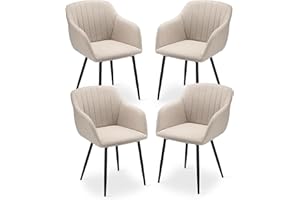 Goeurvant Polyester Dining Chairs Set of 4 Armchair for Living Room with Metal Legs Kitchen Chairs, Beige