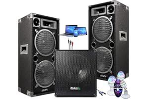 Ibiza sound - Pack Sono DJ 2800w avec Caisson Amplifié + Enceintes + Câbles + Jeux de lumières LED