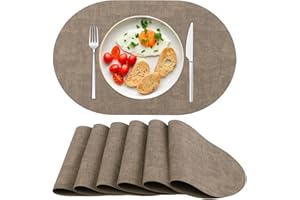 ‎SPFASZEIV Platzsets Abwaschbar Tischsets 6er Set PU-Leder, Hitzebeständig, rutschfest, Platzset für Esstisch, Küche Oval Braun