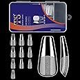 THR3E STROKES 120pcs Soft Gel Nail Tips, Gel X Nail Tips Clear Fake Nails Full Cover Soft Acrylic Nail Tips with Box for Extension Nail Manicure Salon Home DIY (Medium Coffin Half Matte)