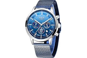 LIGE La Moda Relojes Hombre Negocios Impermeable Cuarzo simulado Reloj Fase Lunar Negro Acero Inoxidable Cinturón de Malla Relojes de Pulsera