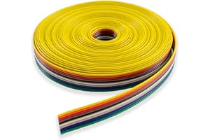 7 Metres 10-Way Ribbon Cable - IDC Flat Dupont Rainbow Wire Multi Coloured 1.27mm Pitch for 2.54mm Pin Header Connector 28AWG | UMTMedia®