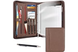 ‎LEATHARIO Leathario Schreibmappe A4 mit Reißverschluss, Konferenzmappe 10 Klarsichthüllen, Dokumentenmappe 4 Ringbuch, Ringmappe, Aktenmappe mit Notizblock,Mappe, für Meeting, Business ikl.1 Kugelschreiber