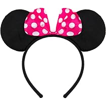 Muizenoren Haarband Zwart Met Roze Strik - Haaraccessoire Voor Carnaval En Feest