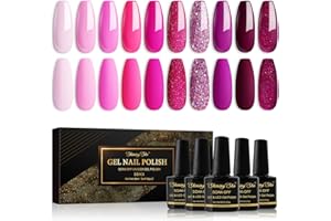 Shining She Zestaw żelowych lakierów do paznokci, 10 kolorów, purpurowy, ciemny, fioletowy, karmazynowy, różowy, jasnoróżowy, fuksja, brokat, lakier żelowy soak-off, lakier UV dla początkujących DIY