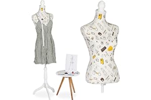 Relaxdays Schneiderpuppe weiblich, höhenverstellbar bis 167 cm, Schaufensterpuppe Nähen, Größe 34-38, Dekobüste, Creme