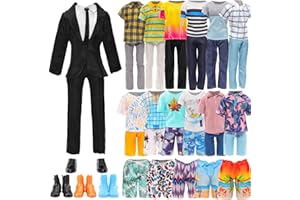 Festfun 8 Pcs Vêtement et Accessoire pour Poupée Y Comprise 1 Formel Costume, 1 Top et Pantalon, 2 Tops et 2 Shorts, 1 Short de Plage, 3 Pairs de Chaussures de Poupée Garçon de 11,8 Pouces