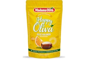 Madama Oliva Olive Kalamon Denocciolate 80g, Varietà Kalamon, Gusto Arancia e Finocchietto, Lavorazione Naturale, Senza Conservanti, Atmosfera Protettiva, Pratiche Bustine Easy Open