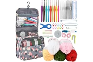 WEIGUDOC Juego de Agujas de Ganchillo para Adultos Principiantes, 59 Piezas Juego de Ganchillos de Crochet con Accesorios para Tejer, Incluye Agujas de Ganchillo Ergonómicas de Metal de 0.6mm a 6mm(Azul)
