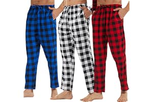 BEGIANT Set med 3 rutiga pyjamasbyxor för män, med fickor och dragsko, lätta avslappnade byxor