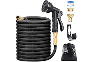 CHAOHUA Flexibler Gartenschlauch 15M/50FT, Wasserschlauch mit 8 Funktionssprühdüsen, 3/4 zoll und 1/2 zoll mit Schlauchhaken Aufbewahrungstasche Wasserschlaucheinsatz Garten