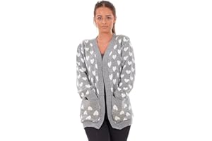 Bay eCom UK New Ladies Heart Knitted Cardigan Pockets Long Sleeve Regular Big Sizes S to 3XL
