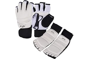 GINGPAI BOXING Taekwondo Sparring Gloves Hand Foot Gear Protectors Guards,WTF Half Finger Value Set for Boxing Kickboxing MMA Martial Arts Karate TKD, Premium Wrist Wraps Ankle Support Fit Men Women Kids Training